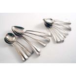 ELEVEN VARIOUS GEORGE III OLD ENGLISH PATTERN DESSERT SPOONS & FIVE VARIOUS TABLE SPOONS, all