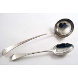 A GEORGE III SOUP LADLE Old English pattern, crested, by Hester Bateman, London 1773 and a Victorian