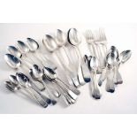 A QUANTITY OF ASSORTED IRISH FLATWARE, GEORGE III-VICTORIAN TO INCLUDE:- Five table spoons, three