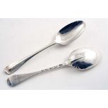 A GEORGE I HANOVERIAN PATTERN TABLE SPOON by Thomas Sampson, Exeter 1726 and a George I Hanoverian