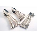 A MATCHED PART SET OF VICTORIAN PATTERN FLATWARE including four table spoons, six dessert forks