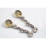 A PAIR OF 19TH CENTURY CAST, NATURALISTIC SALT SPOONS with gilt shell bowls and openwork stems,