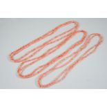 THREE SINGLE ROW CORAL BEAD NECKLACES total weight 52 grams.