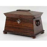 ROSEWOOD TEA CADDY 19th century, of sarcophagus form with twin canister interior, height 17cm, width