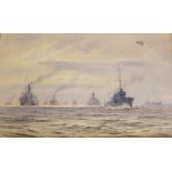 ALMA CLAUDE BURLTON CULL (1880-1931) A WARTIME CONVOY OF DAZZLE SHIPS UNDER DESTROYER ESCORT