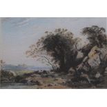 JOHN VARLEY (1778-1842) DISTANT VIEW OF HARLECH CASTLE Watercolour 9 x 13cm. with another by Varley,