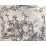 ANGLO-DUTCH SCHOOL, Circa 1700 DESIGN FOR AN EMBELLISHED SHIELD, WITH A SEATED FIGURE, WITHIN A