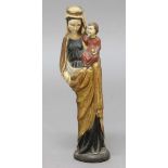 RENAISSANCE STYLE MADONNA AND CHILD, carved wood, possibly pine, with painted and gilt decoration,