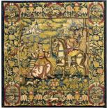GERMAN TAPESTRY PANEL, probably 17th century, depicting Solomon and Sheba inside a border with
