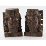 PAIR OF CARVED OAK HEADS height of tallest 19cm (2)