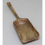 19TH CENTURY MALT SHOVEL with tapering handle and curved rectangular blade, length 98cm