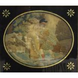 VICTORIAN SILKWORK PICTURE, of a Scottish soldier and is belle in a romantic setting, 24cm x 30cm