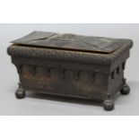 COROMANDEL TEA CADDY, mid 19th century, of sarcophagus form, with twin canister and mixing bowl