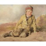 WILLIAM HENRY HUNT (1790-1864) STUDY OF A SEATED BOY Signed and dated 1836, watercolour over