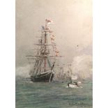 EDOARDO DE MARTINO, CVO (1836-1912) THE ROYAL YACHT AT A REVIEW AT SPITHEAD Signed and inscribed