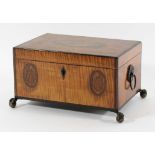 SATINWOOD TEA CADDY 18th century with shell inlay, the interior with twin lidded compartments, on