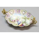 VIENNA ENAMELLED DISH, early/mid 19th century, of lobed oval form painted with a central scene of
