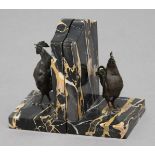 PAIR MARBLE BOOKENDS mounted with bronze cockerels, signed 'P. Le Courtier', height 16cm