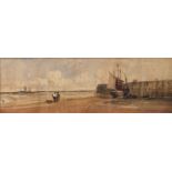 THREE WATERCOLOURS comprising `Figures and boats on a beach`, style of Thomas Shotter Boys, 10 x