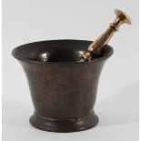 BELL METAL MORTAR 18th century, inscribed John Gibb, height 11cm; together with a pestle (2)