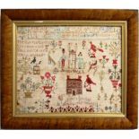 19TH CENTURY SAMPLER, by Mary and ?Martha?, titled Jacobs Well, worked with figures, flowers and