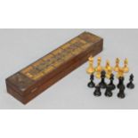 JAQUES STAUNTON STYLE CHESS SET, ebonised and boxwood, two pieces from each side marked with a