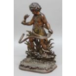 BRONZED WROUGHT IRON STICK STAND, cast as Hercules and the serpent, height 84cm,