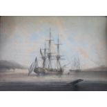 CIRCLE OF SAMUEL ATKINS (Fl.1787-1808) TWO FRIGATES ON A CALM; TWO SAILING VESSELS AT SEA A pair,