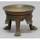 FRENCH BRONZE VASE STAND, inscribed F Barbedienne, the circular tray top on three lion paw feet