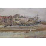 CHARLES EARLE (1832-1893) SHIP BUILDING AT RYE, SUSSEX Signed, also signed and inscribed on a