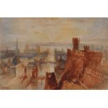 JAMES BAKER PYNE (1800-1870) A CITY SCENE AT SUNRISE Signed, watercolour 16 x 23.5cm. ++ A little