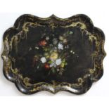 VICTORIAN PAPIER MACHE TRAY, with painted floral decoration and inset mother of pearl highlights,