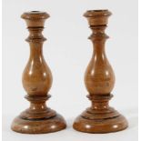 PAIR BOXWOOD TAPER STICKS 18th century, the knopped baluster stems on turned domed bases, height