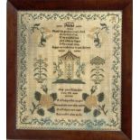 VICTORIAN SAMPLER, by Amy Richardson, dated 1848, worked with a rhyme surrounded by birds in