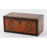 SHERATON TYPE SATINWOOD TEA CADDY with twin marquetry medallions, height 10.5cm, width 23cm