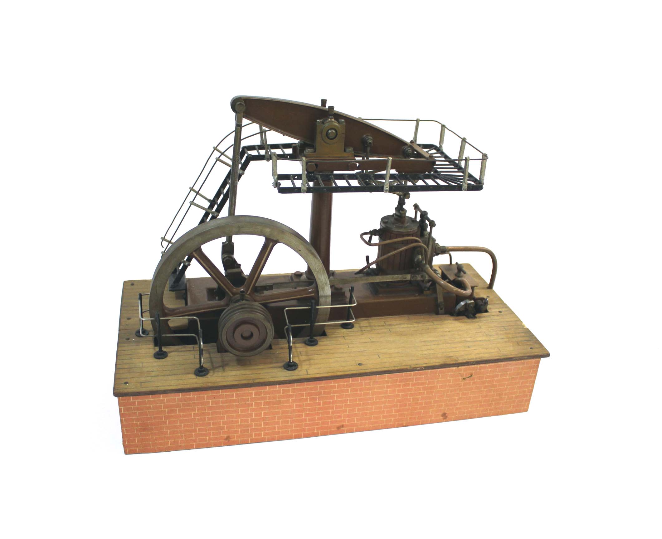 MODEL STEAM ENGINE - BEAM ENGINE a model steam beam engine, with overhung crank. The beam surrounded