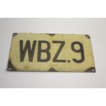 RAILWAY SIGNAL BOX NUMBER PLATE an enamel metal number plate from a signal box, 'WBZ.9'. Also with