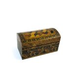 TUNBRIDGE WARE BOX a dome topped box, the lid inlaid with a variety of woods and mosaic border.