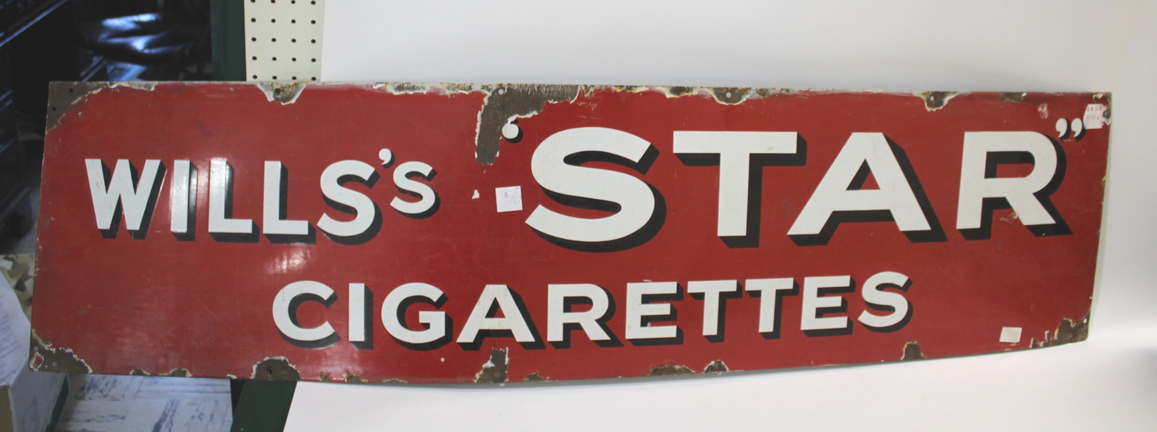ENAMEL ADVERTISING SIGN - WILLS an enamel sign for Wills Star Cigarettes. 150cms by 38cms