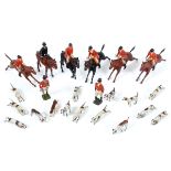 BRITAINS HUNTING SET including 6 Huntsman on Horses, two Hunting figures, and 15 hounds. Also with