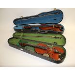 TWO CASED VIOLINS two cased Maidstone violins (one a 3/4), both with a bow and in cases. Both with