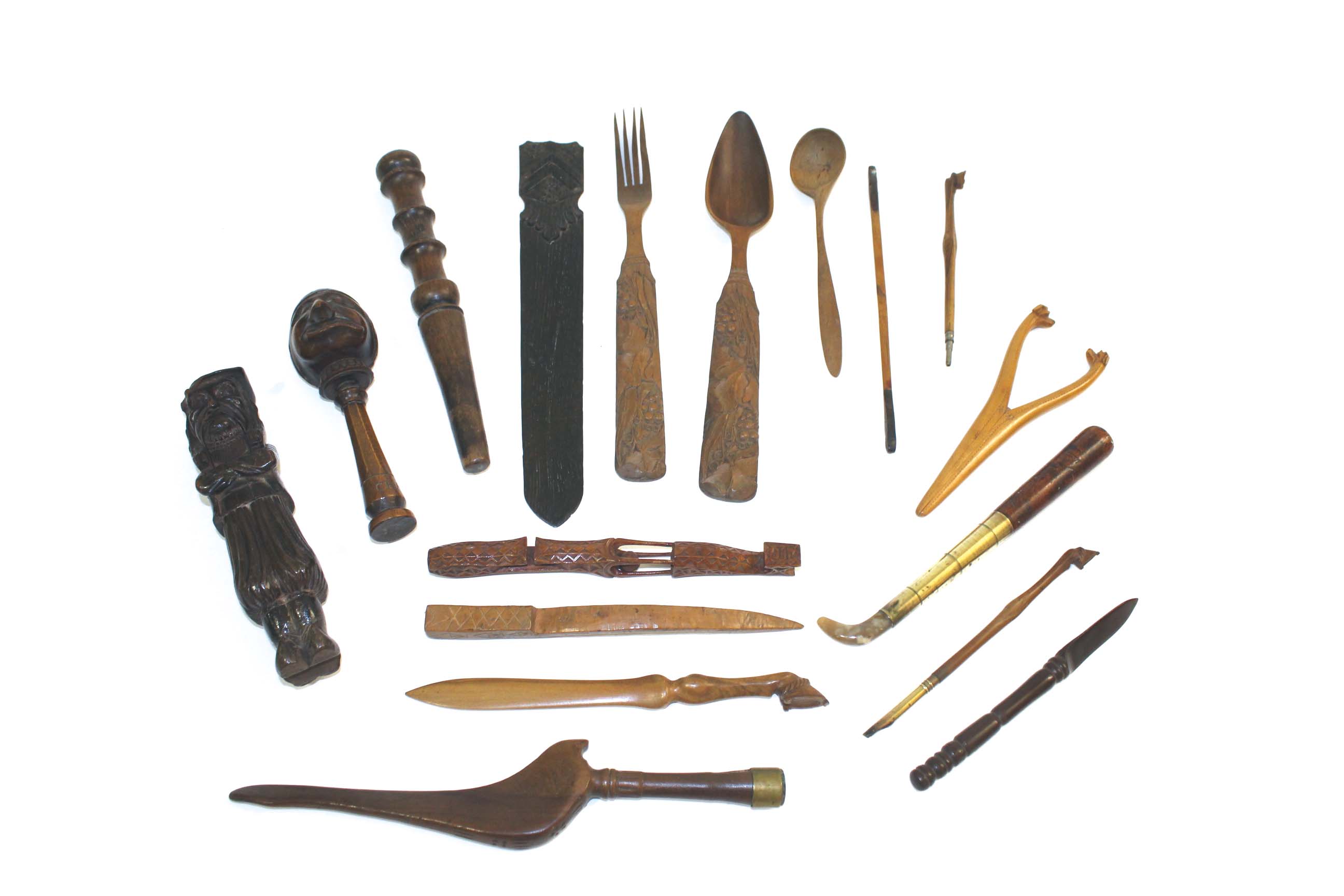 COLLECTION OF TREEN an interesting collection of treen including two carved Nutcrackers in the