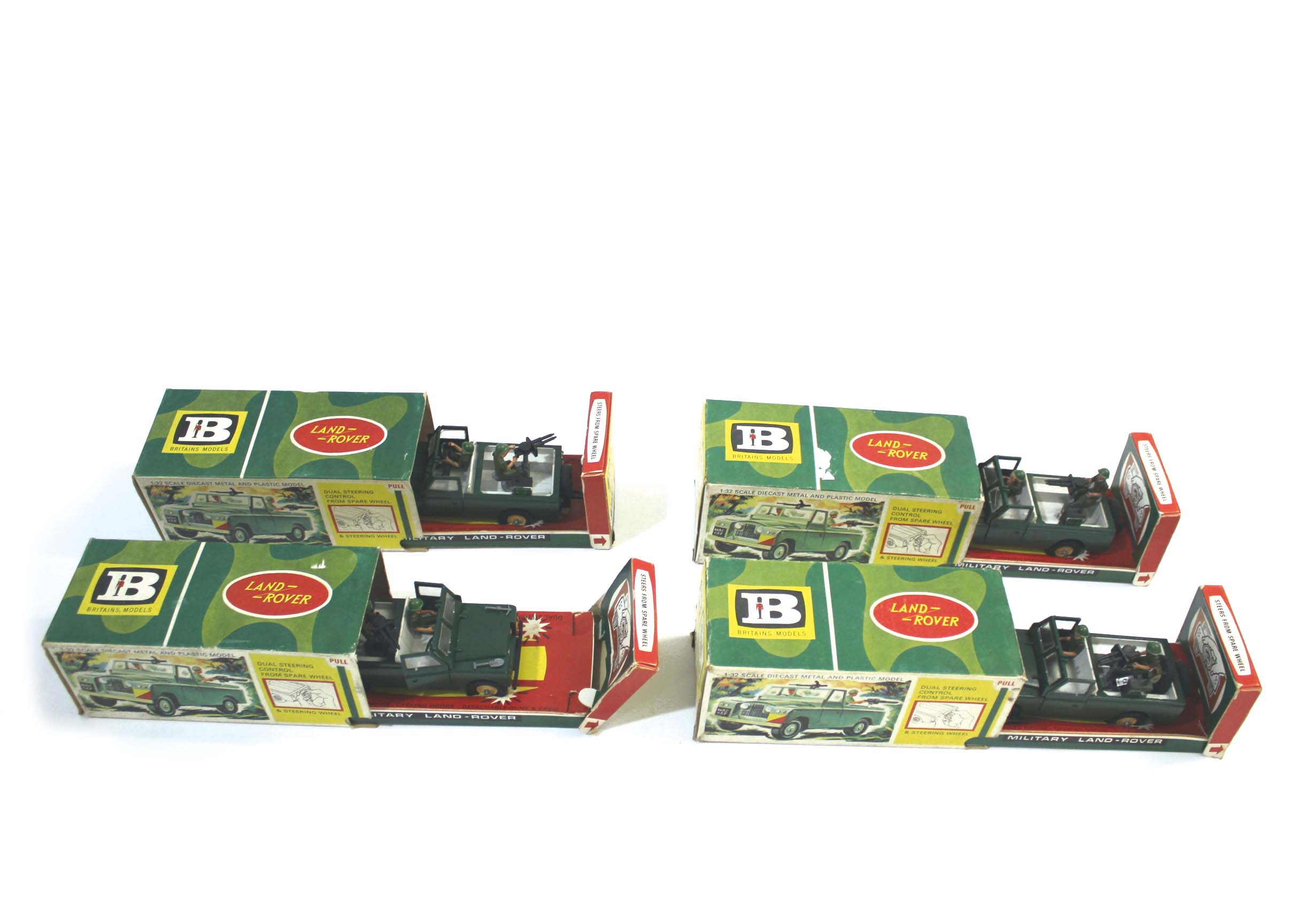 BRITAINS - MILITARY LAND ROVERS 4 models 9777 Military Land Rover, each with their boxes and