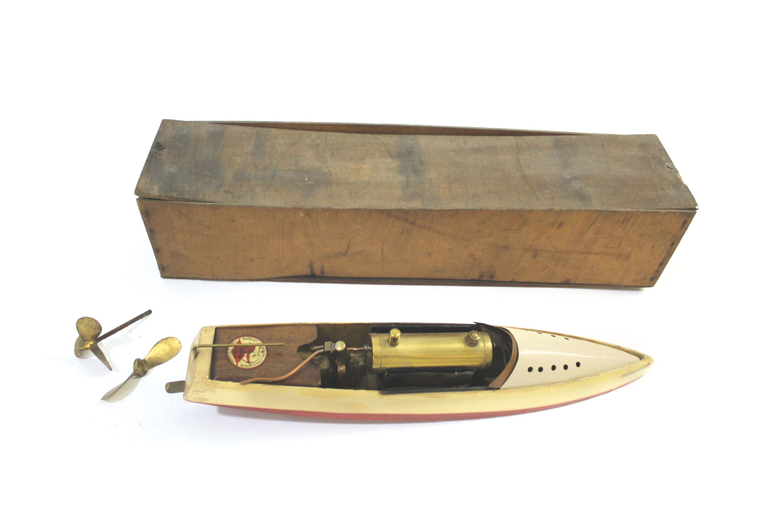 BOWMAN MODEL STEAM SPEEDBOAT a Bowman Models steam speedboat 'Swallow', painted with a red and cream