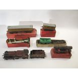 HORNBY 0 GAUGE including a LMS 1185 locomotive and tender, No 2 Passenger Coach (boxed), Lumber