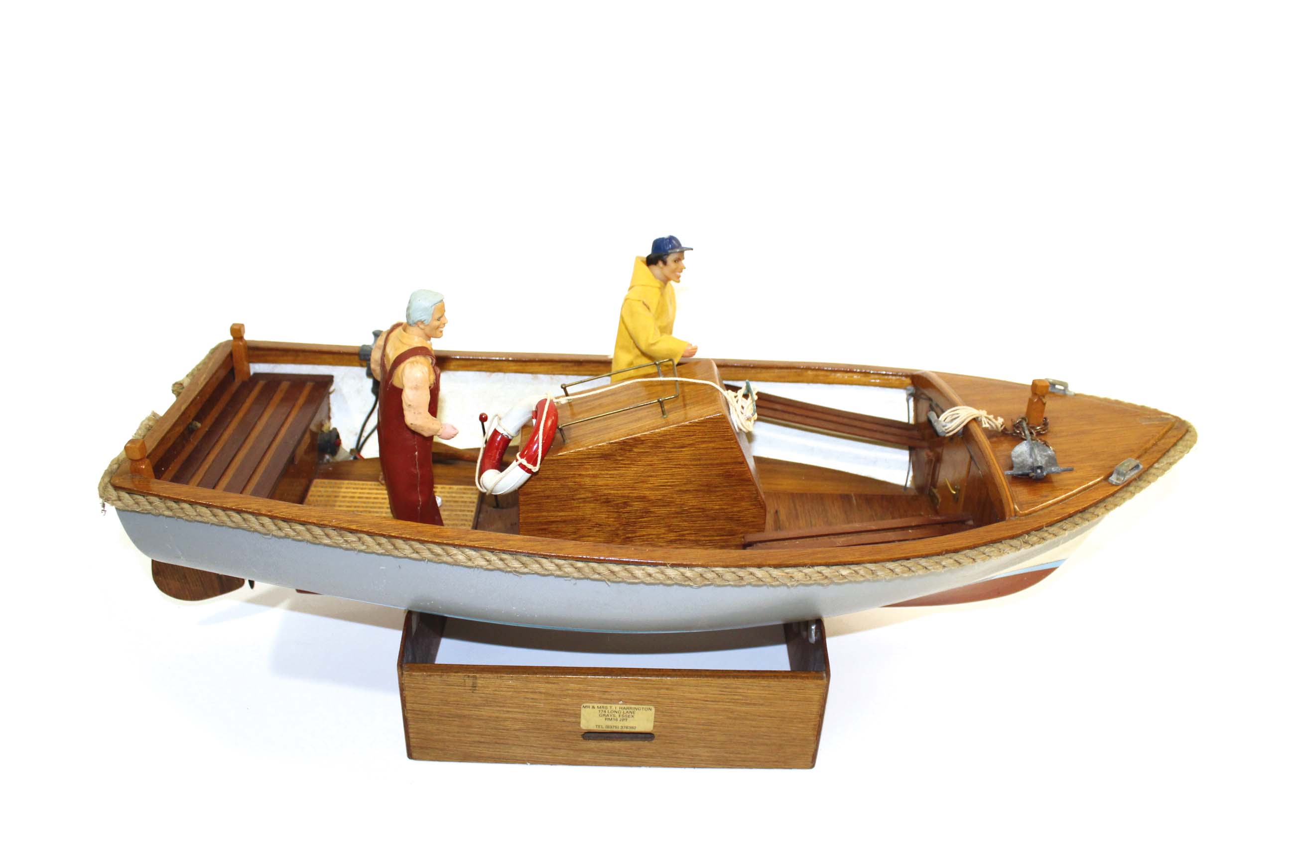 MODEL FISHING BOAT - REMOTE CONTROL a model fishing boat with fibreglass hull and wooden deck,