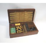 MAHOGANY BOXED GAMES COMPENDIUM including boxwood and ebonyy draughts (12 black, 17 white),