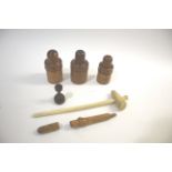 TREEN & MEDICAL ITEMS including three turned wooden containers with bottles inside, one marked S Maw