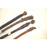 TRIBAL & OTHER WALKING STICKS including a bamboo walking stick carved with an animal and human