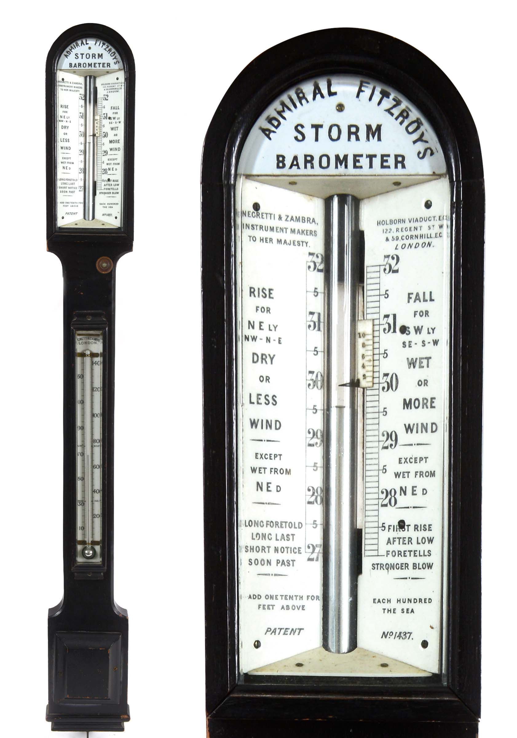 NEGRETTI & ZAMBRA FITZROY STORM BAROMETER an Admiral Fitzroy Storm Barometer, in an ebonised